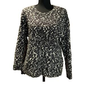 Women's J.Jill Long Sleeve, Jewel Neck Chunky Knit Black Gray Sweater, Small EUC